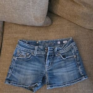 Miss Me Blue Denim Shorts with Studded Detail